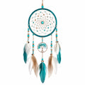 Attrape-rêves 30 x 80 cm en textile turquoise avec perles et plumes décoratives