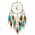 Attrape-rêves 35 x 90 cm en métal et plumes turquoise marron style bohème à suspendre