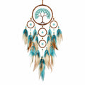 Attrape-rêves mural 40 x 85 cm en métal et plumes turquoise style bohème