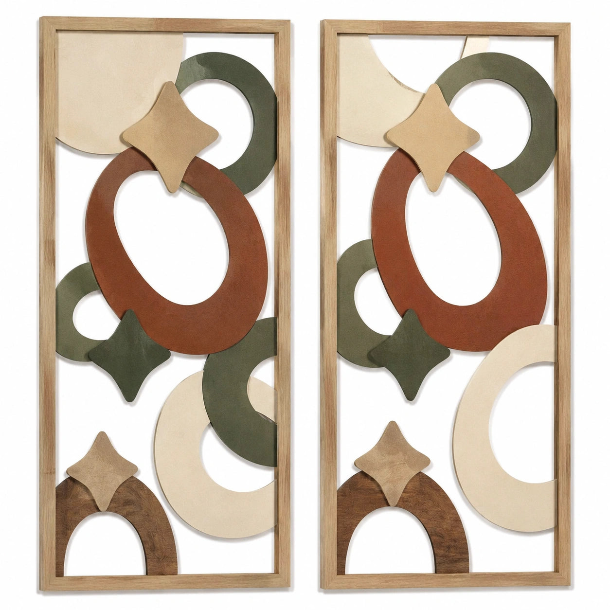 Décoration murale lot de 2 30 x 90 cm bois formes géométriques multicolore style abstrait