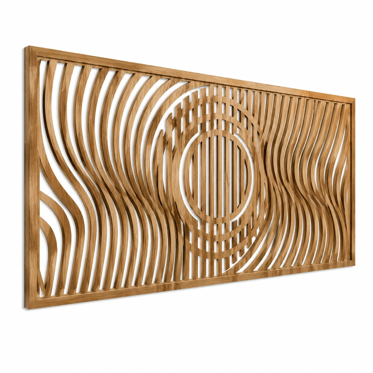 Panneau mural décoratif 180 cm x 90 cm en bois marron motif ondulé ajouré