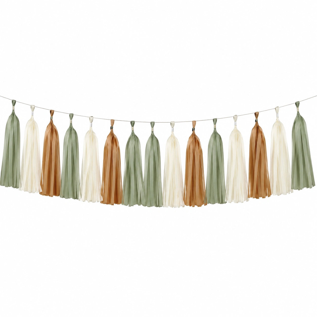 Guirlande à pampilles 300 cm en papier vert sauge crème marron décoration suspendue