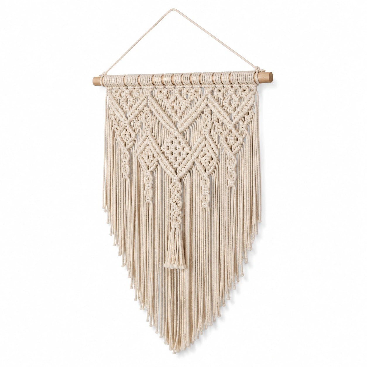 Décoration murale macramé 40 x 75 cm coton écru style bohème suspendue