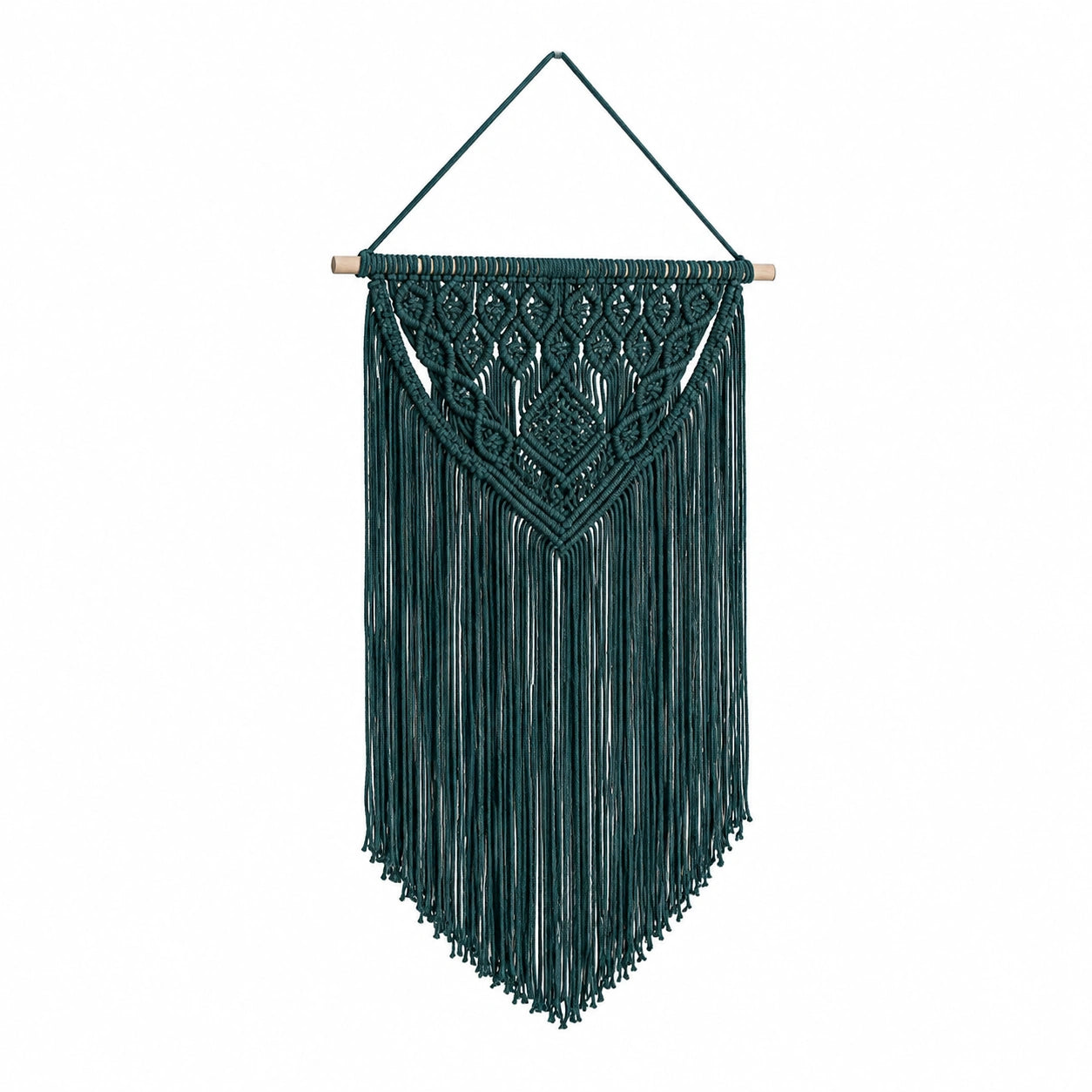 Tenture murale 40 x 90 cm en coton vert foncé à franges style bohème