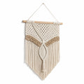 Tenture murale 40 x 70 cm en coton écru et beige avec bois style bohème décoratif