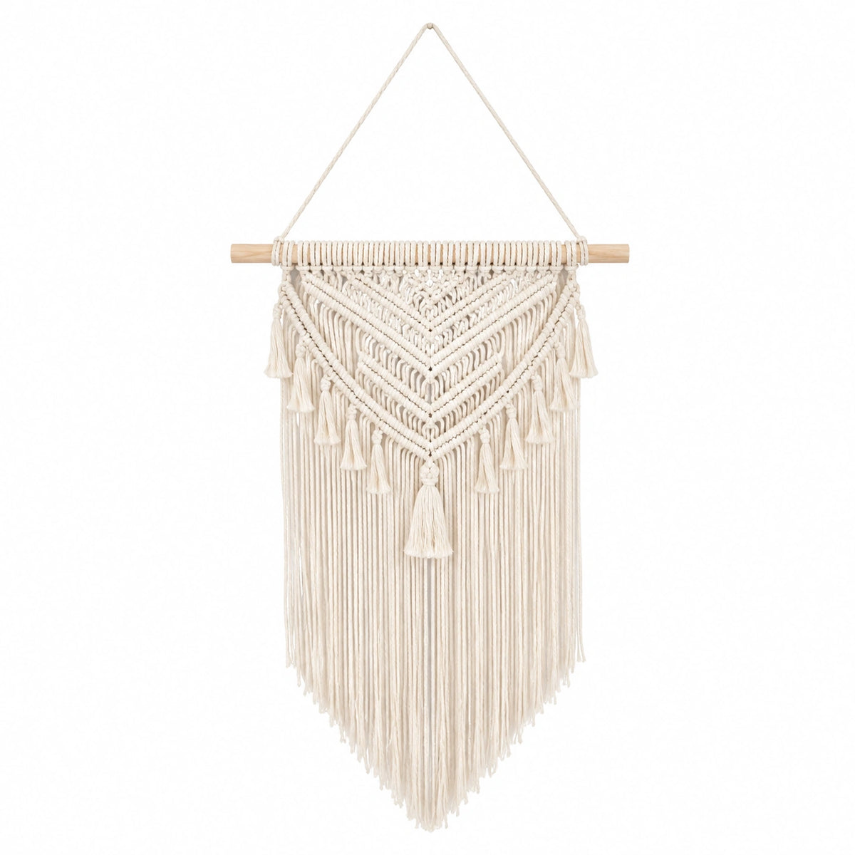 Tenture murale en macramé 45 x 90 cm coton écru style bohème à franges