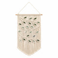 Tenture murale en macramé 40 x 75 cm coton écru vert style bohème