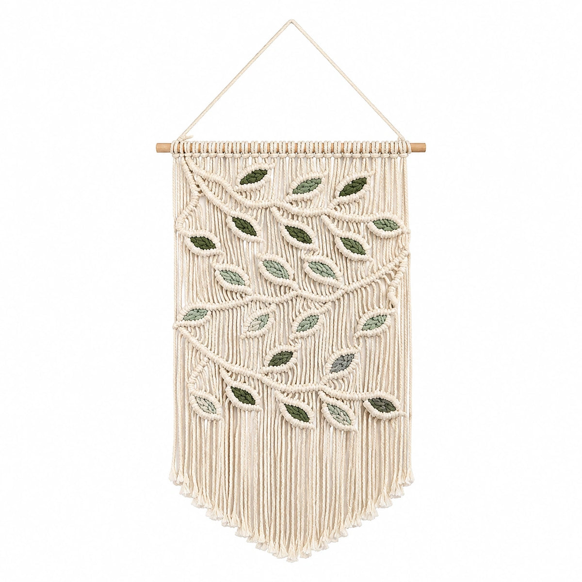 Tenture murale en macramé 40 x 75 cm coton écru vert style bohème