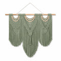 Tapis mural en macramé 100 x 100 cm coton vert sauge style bohème à franges