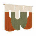 Tenture murale 90 x 100 cm en corde de coton écru vert olive terracotta style bohème