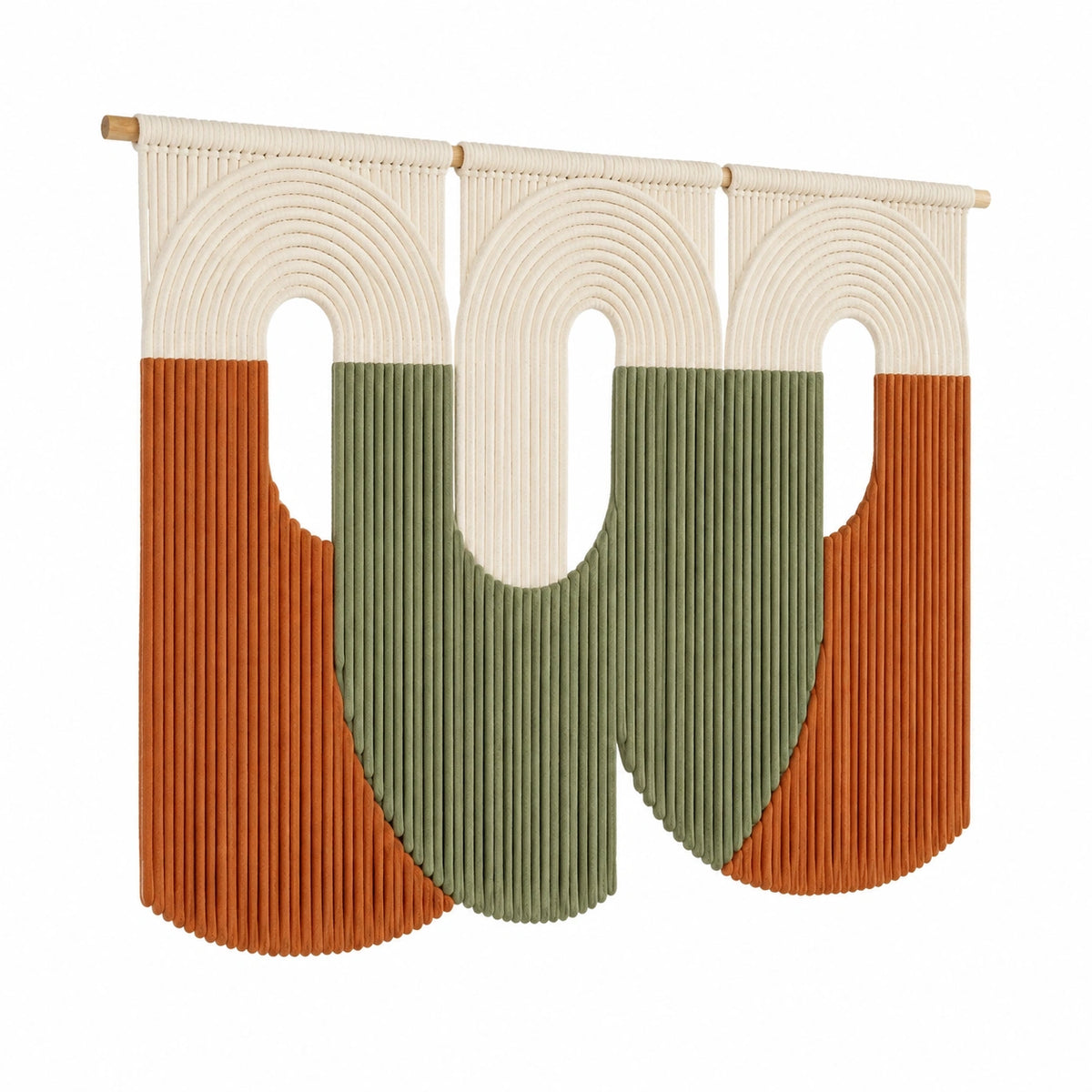 Tenture murale 90 x 100 cm en corde de coton écru vert olive terracotta style bohème