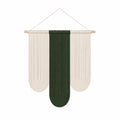 Tenture murale 50 x 85 cm en corde de coton vert foncé écru style bohème