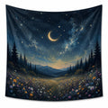 Tapisserie murale 150 x 130 cm en polyester bleu nuit paysage céleste décorative