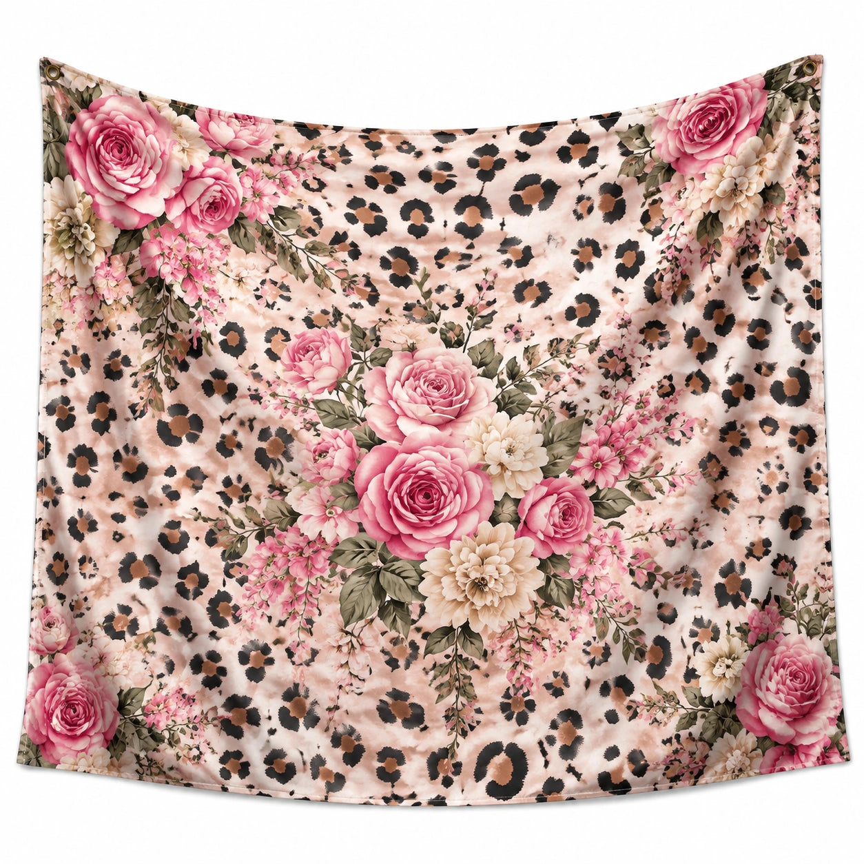 Tenture murale 150 x 150 cm en polyester rose beige pour décoration florale léopard
