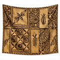 Tapisserie murale 150 x 130 cm en polyester beige et marron à motifs géométriques décoratifs
