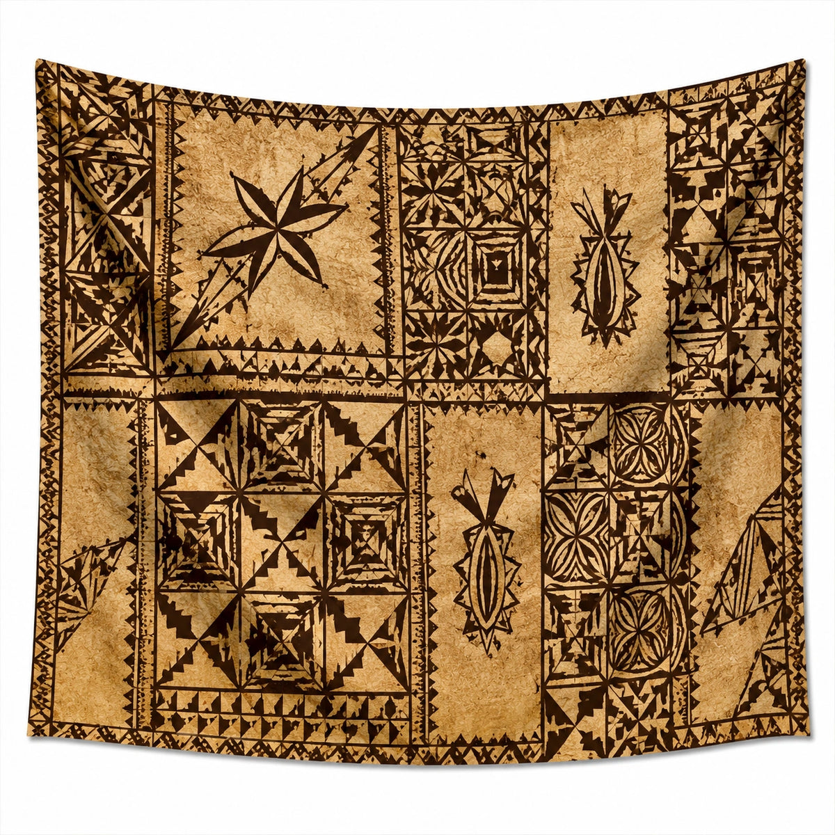 Tapisserie murale 150 x 130 cm en polyester beige et marron à motifs géométriques décoratifs
