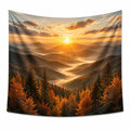 Tapisserie murale 150 x 130 cm en polyester paysage de montagnes orange style nature