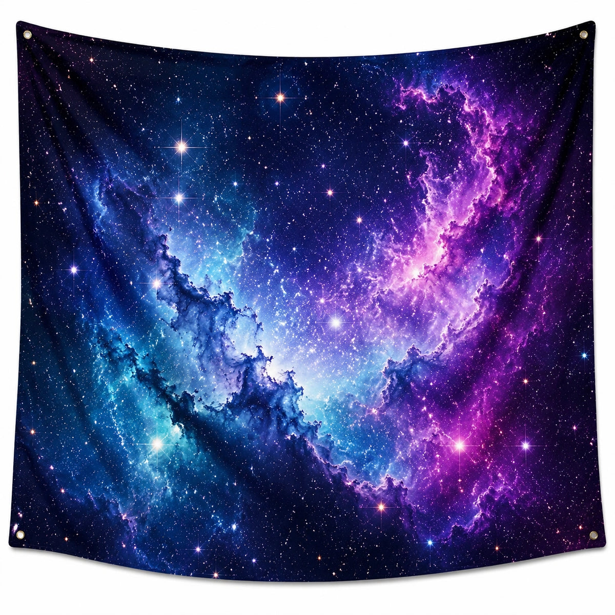 Tenture murale 150 x 150 cm en polyester bleu violet motif galaxie décorative
